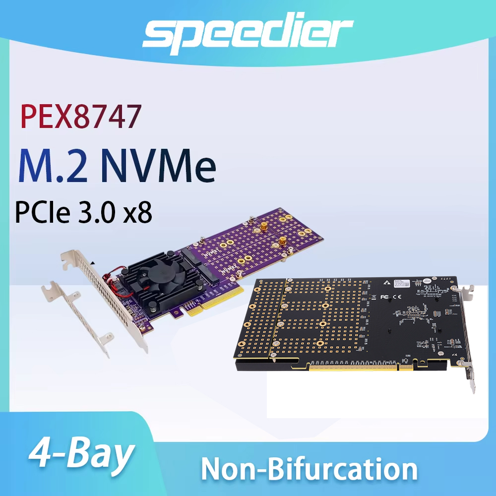 Quad M.2 Nvme Pcie Bifurcation Card - بطاقة توسعة PCIe 3.0 X8 بأربعة