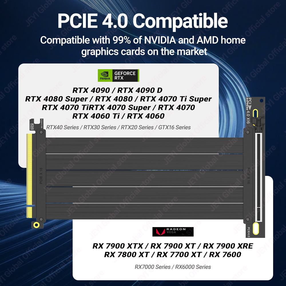 كابل تمديد JEYI PCIe 4.0 بزاوي - مراجعة Pcie 4.0 X16 Riser Cable 90 Degree وسعره